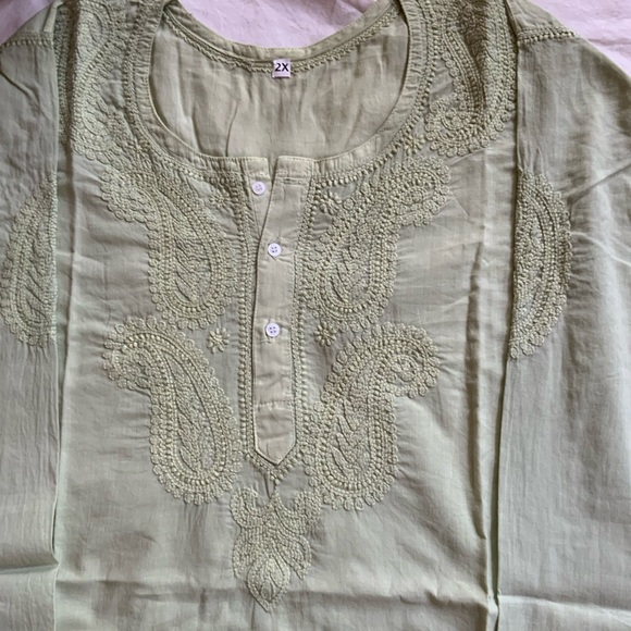 Tunic Kurta Woman’s Top Long Sleeve Hand Embroidered 100% Cotton Paisley Design - Picture 5 of 8